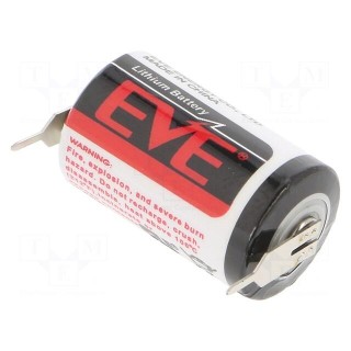 Battery: lithium | 3.6V | 1/2AA,1/2R6 | 2pin,for PCB | Ø14.5x25.4mm