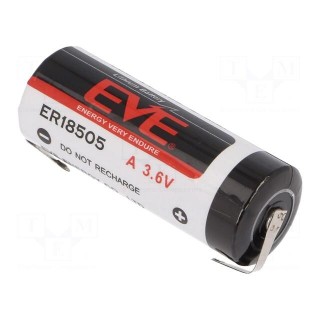 Battery: lithium | 3.6V | 18505 | soldering lugs | Ø18.7x50.5mm