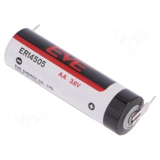 Battery: lithium | 3.6V | AA | 2pin,for PCB | Ø14.5x50.5mm | 2700mAh