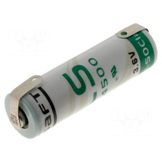 Battery: lithium | 3.6V | AA | soldering lugs | Ø14.5x50mm | 2600mAh