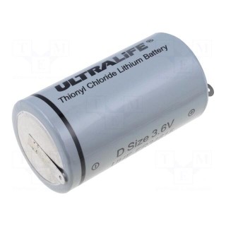 Battery: lithium | 3.6V | D | soldering lugs | Ø34.2x61.5mm | 19000mAh