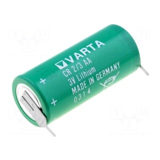 Battery: lithium | 3V | 2/3AA,2/3R6 | 2pin,for PCB | Ø14.6x33.3mm