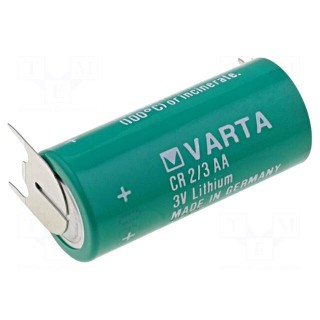 Battery: lithium | 3V | 2/3AA,2/3R6 | 3pin | Ø14.8x33.5mm | 1350mAh