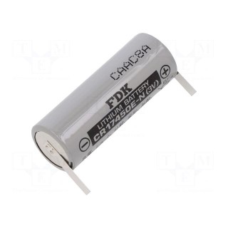 Battery: lithium | 3V | 4/5A,CR8L | soldering lugs | Ø17x45mm | 2600mAh