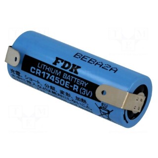 Battery: lithium | 3V | 4/5A,CR8L | soldering lugs | Ø17x45mm | 2400mAh