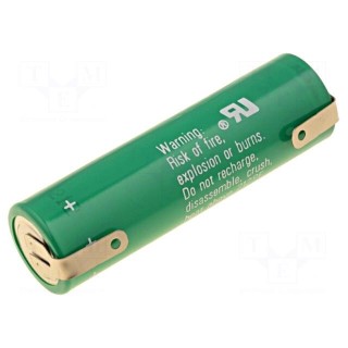 Battery: lithium | 3V | AA | soldering lugs | Ø14.7x50mm | 2000mAh
