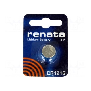 Battery: lithium | 3V | CR1216,coin | Batt.no: 1 | Ø12.5x1.6mm | 30mAh
