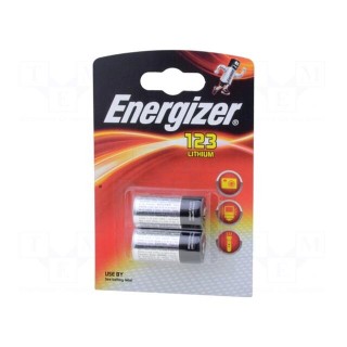 Battery: lithium | 3V | CR123A,R123 | non-rechargeable | Ø17x34.2mm