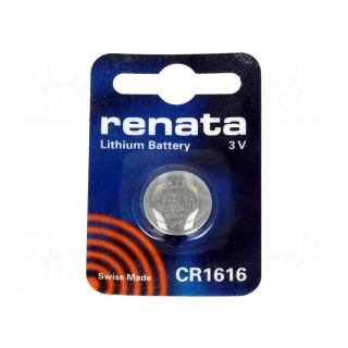 Battery: lithium | 3V | CR1616,coin | Batt.no: 1 | Ø16x1.6mm | 50mAh