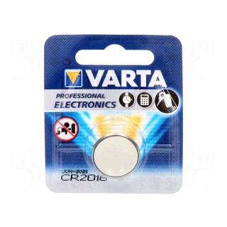 Battery: lithium | 3V | CR2016,coin | Batt.no: 1 | Ø20x1.6mm