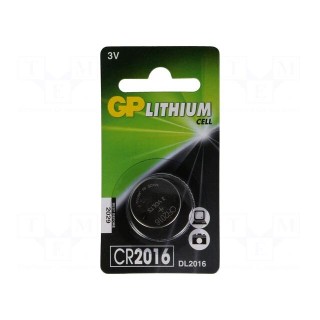 Battery: lithium | 3V | CR2016,coin | Batt.no: 1 | Ø20x1.6mm | 90mAh