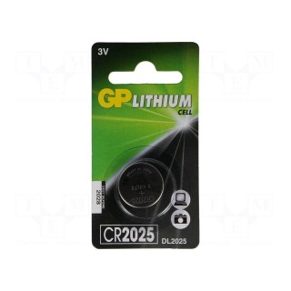 Battery: lithium | 3V | CR2025,coin | Batt.no: 1 | Ø20x2.5mm | 160mAh