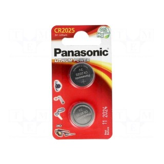 Battery: lithium | 3V | CR2025,coin | Batt.no: 2 | Ø20x2.5mm