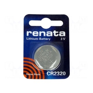 Battery: lithium | 3V | CR2320,coin | Batt.no: 1 | Ø23x2mm | 150mAh