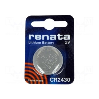 Battery: lithium | 3V | CR2430,coin | Batt.no: 1 | Ø24.5x3mm | 285mAh