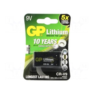 Battery: lithium | 9V | 6F22 | Batt.no: 1 | non-rechargeable