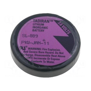 Battery: lithium (LTC) | 3.6V | 1/10D | axial | Ø33x6.2mm | 1000mAh