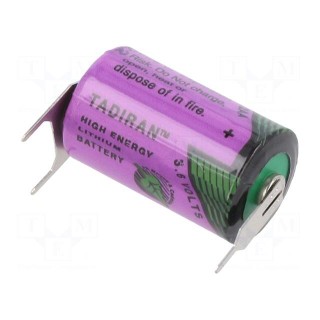 Battery: lithium (LTC) | 3.6V | 1/2AA,1/2R6 | 1100mAh | Ø14.7x25.2mm