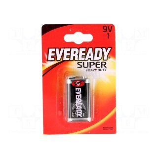 Battery: zinc-chloride | 9V | 6F22 | Eveready Super Heavy Duty