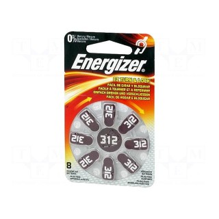 Battery: zinc air (ZnO2) | 1.4V | AC312,R36,coin | Batt.no: 8 | 160mAh