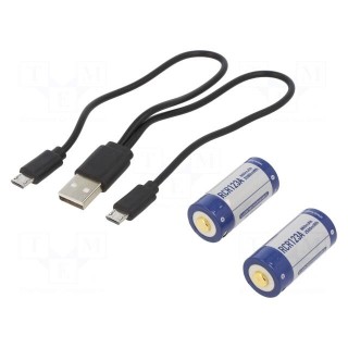 Re-battery: Li-Ion | 16340 | 3V | 860mAh | Ø16.7x36mm | Kit: USB cable