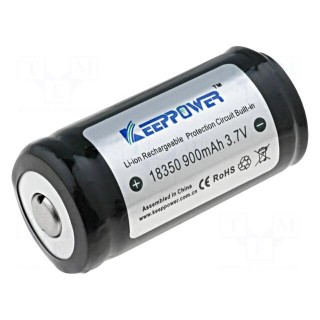 Re-battery: Li-Ion | 18350 | 3.7V | 900mAh | Ø18x39mm | 7A
