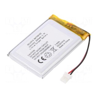Re-battery: Li-Po | 3.7V | 2000mAh | cables | 6.7x42x61mm