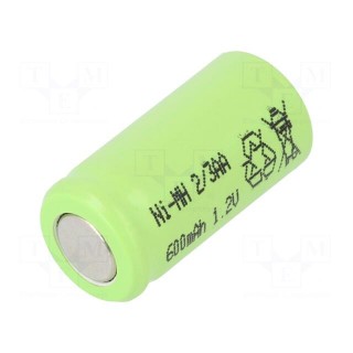Re-battery: Ni-MH | 2/3AA | 1.2V | 600mAh | Ø13.9x28.1mm