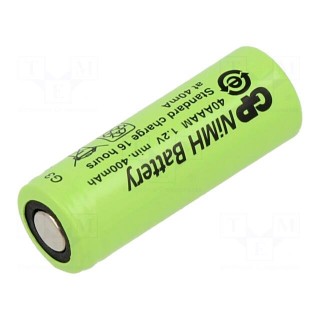 Re-battery: Ni-MH | 2/3AAA | 1.2V | 400mAh | Ø10.2x29.3mm | 40mA