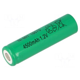 Re-battery: Ni-MH | 4/3A,4/3R23 | 1.2V | 4500mAh | Ø18x67mm