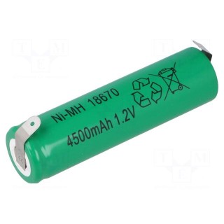 Re-battery: Ni-MH | 4/3A,4/3R23 | 1.2V | 4500mAh | soldering lugs