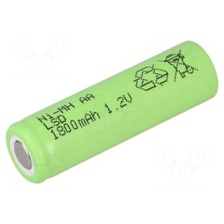 Re-battery: Ni-MH | AA | 1.2V | 1800mAh | Ø14.2x49mm | Features: low +