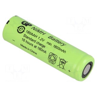 Re-battery: Ni-MH | AA | 1.2V | 1800mAh | Ø14.5x50mm | 180mA