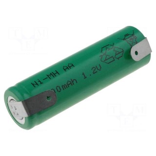 Re-battery: Ni-MH | AA | 1.2V | 2200mAh | soldering lugs | Ø14.5x48.7mm