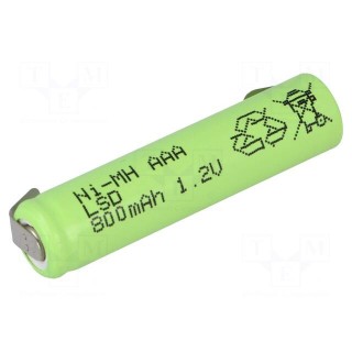 Re-battery: Ni-MH | AAA,R3 | 1.2V | 800mAh | soldering lugs