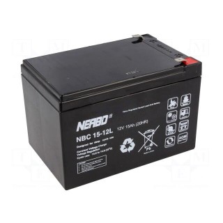 Re-battery: acid-lead | 12V | 15Ah | AGM | maintenance-free