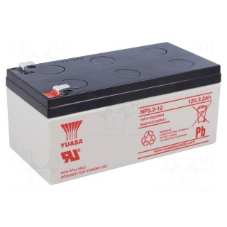 Re-battery: acid-lead | 12V | 3.2Ah | AGM | maintenance-free | 1.17kg