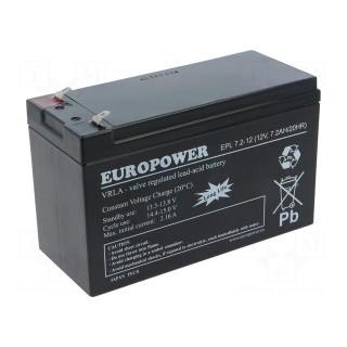 Re-battery: acid-lead | 12V | 7.2Ah | AGM | maintenance-free | EPL