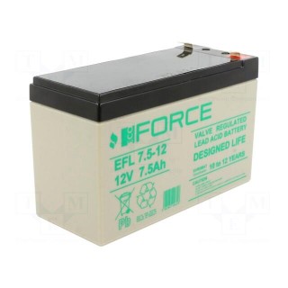 Re-battery: acid-lead | 12V | 7.5Ah | AGM | maintenance-free | EFL
