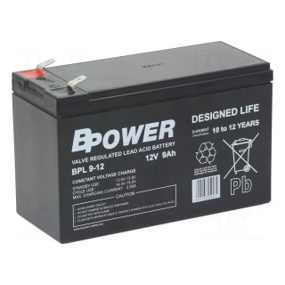Re-battery: acid-lead | 12V | 9Ah | AGM | maintenance-free | 2.7kg | BPL