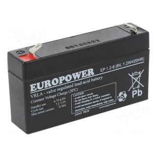 Re-battery: acid-lead | 6V | 1.2Ah | AGM | maintenance-free | EP