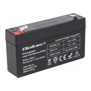 Re-battery: acid-lead | 6V | 1.3Ah | AGM | maintenance-free