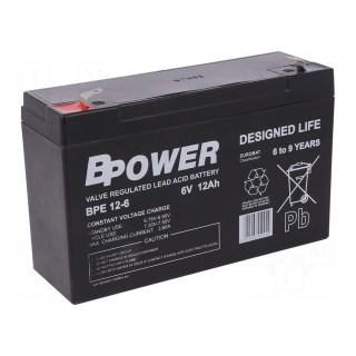 Re-battery: acid-lead | 6V | 12Ah | AGM | maintenance-free | 1.9kg | BPE