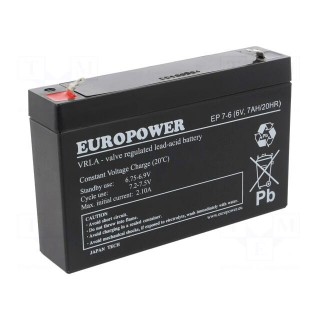 Re-battery: acid-lead | 6V | 7Ah | AGM | maintenance-free