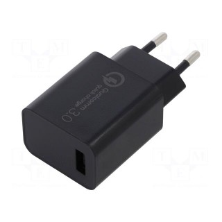 Charger: USB | Usup: 100÷240VAC | Out: USB | Plug: EU | 5/9/12V | 3A | 18W