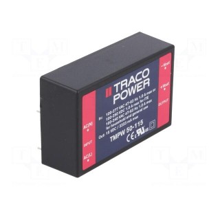 Power supply: switched-mode | for building in | 50W | 15VDC | 3333mA
