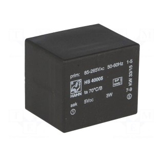Power supply: switched-mode | for building in,modular | 3W | 5VDC