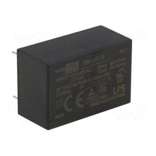 Power supply: switched-mode | modular | 1W | 9VDC | 33.7x22.2x15mm