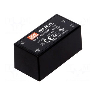Power supply: switched-mode | modular | 21.6W | 12VDC | 1.8A | 59g | 84%