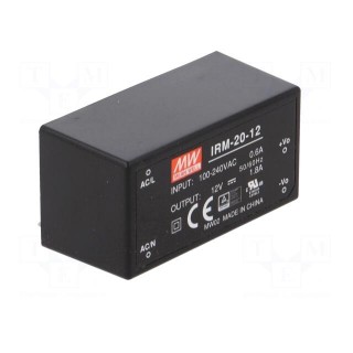 Power supply: switched-mode | modular | 21.6W | 12VDC | 1.8A | 59g | 84%